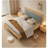 Stylish Blue and Yellow Synthetic Leather Bed with Pine and Oak Wood Elements hbzwg-636